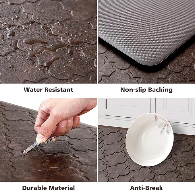 WISELIFE Kitchen Mat Cushioned Anti Fatigue Floor Mat,17.3"x60", Thick Non Slip Waterproof Kitchen Rugs and Mats, Standing Mat for Floor,Home,Office,Desk,Sink, Brown