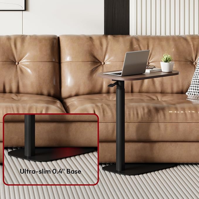 SANODESK 24''Standing Desk Pneumatic Height Adjustable Mobile Overbed Table | Desk Laptop Desk,Bedside Table,Computer Cart for Home Office Computer Workstations Small Spaces,23.6"W x 13.8"D,Black Walnut