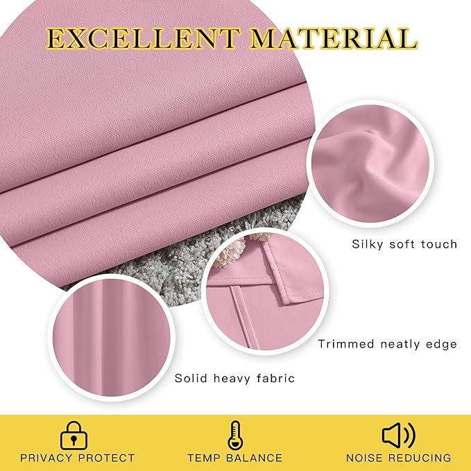 NICETOWN Blackout Curtains 84 Inch Length, Thermal Insulated Curtains for Bedroom Grommet Energy Saving Room Darkening Drapes for Living Room Window, 1 Panel, Rouge Pink, 66" W x 102" L