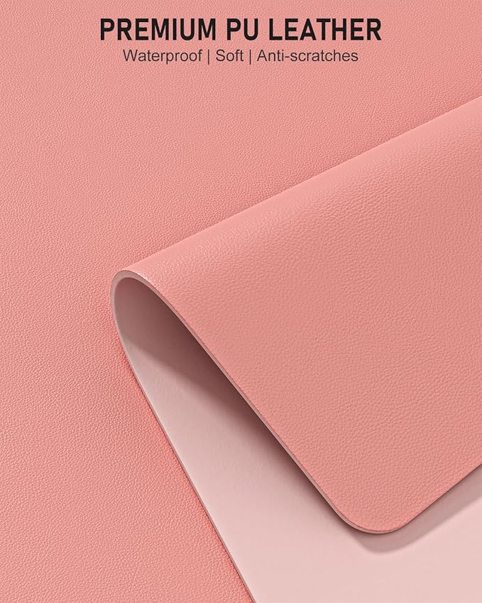 Desk Pad, 30" x 14" PU Leather Non-Slip Desk Mat Large Mouse Pad for Desktop, Waterproof Laptop Computer Writing Mat for Office, Home, Work, Gaming, Flower Pink