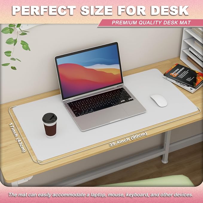 K KNODEL Large Desk Protector Mat and Pad for Office (White, 17" x 35.4") | Waterproof Desk Mat, Desk Pads and Blotters, Desktop Mat, Desk Protector and Cover, Office Computer, Laptop and Keyboard Mat