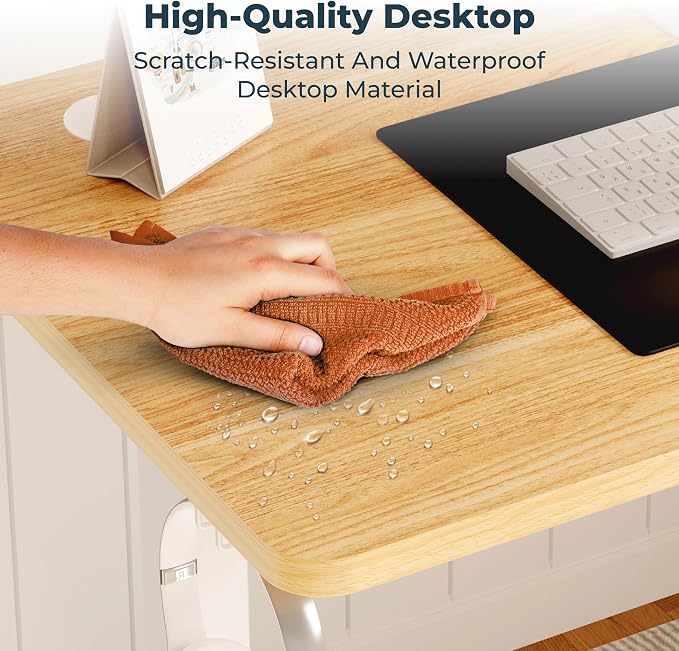 Adjustable Stand Up Desk with Memory Preset, 55 x 24 Inch Standing Desks Electric Desk for Home Office with Splice Board (Maple)