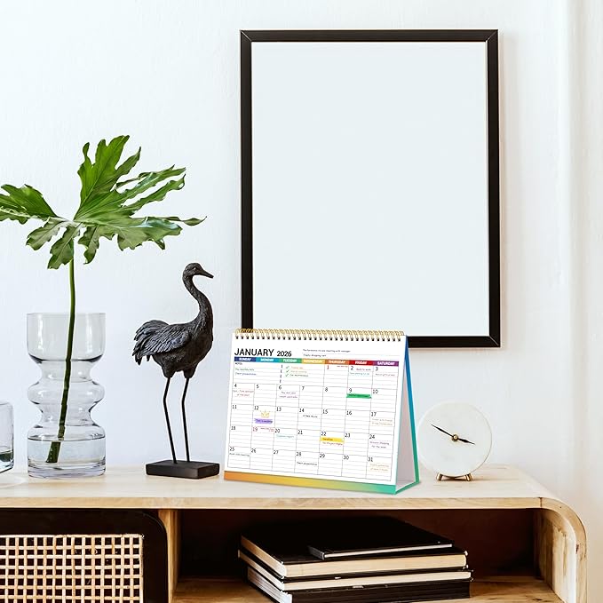 Desk Calendar 2026, Desktop Calendar 2026 Standing flip, 8.5’’ x 11’’, Jan 2026 - Dec 2026, Stand Up Calendar with Memo Pages, Large Ruled Blocks, Holidays, Thick Paper, Great for Home, School, Office