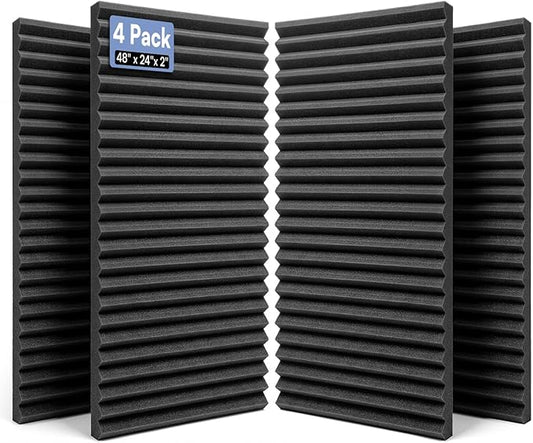 GUERRI 4 Pack Large Acoustic Foam Panels 48" x 24" x 2" Wedge Design Sound Proof Foam Panels High Density Sound Absorbing Panels for Wall, Reduce Echo & Reverb, Studio, Office, Home Theater