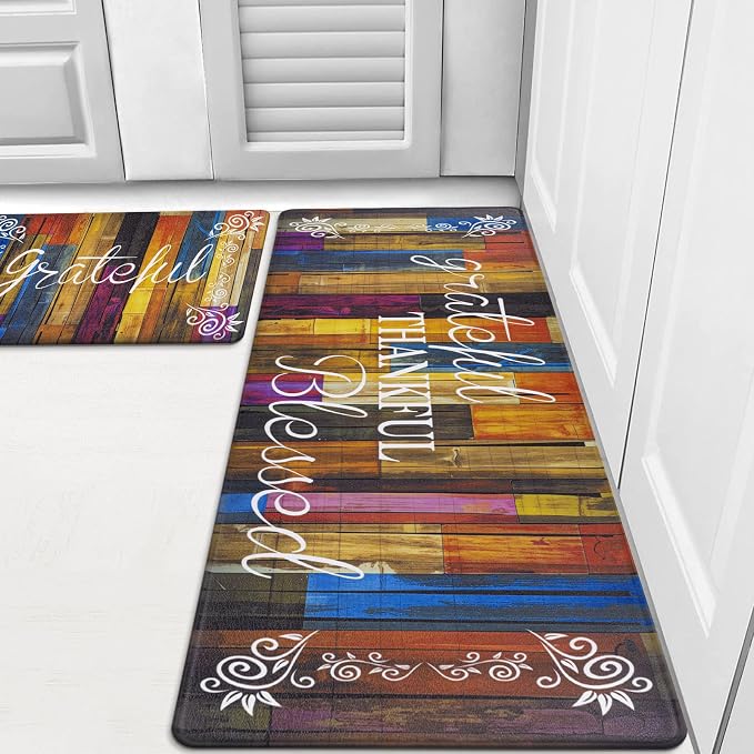 HEBE Anti Fatigue Kitchen Rugs Set of 2, Non Slip Cushioned Kitchen Mats for Floor, Waterproof Farmhouse Kitchen Carpet Set Comfort Standing Desk Mat for Sink,Office,Laundry