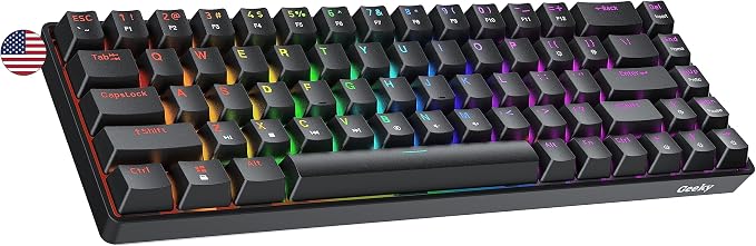 Geeky GK65 SE 65% | Mechanical Gaming Keyboard | 68 Keys Multi Color RGB LED Backlit for PC/Mac Gamer | ANSI US American Layout (Black, Mechanical Speed Silver)