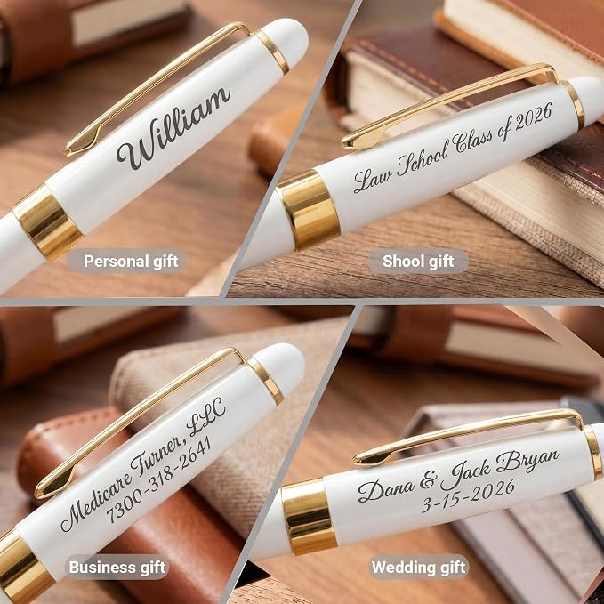 Ancolo Personalized Office Ballpoint Pens - Executive Writing Pen with 10 Black Ink Refill Engraved with Your Message Name Gift Set for Man/Women/Writers/Collection/ 5 PCS/Pack