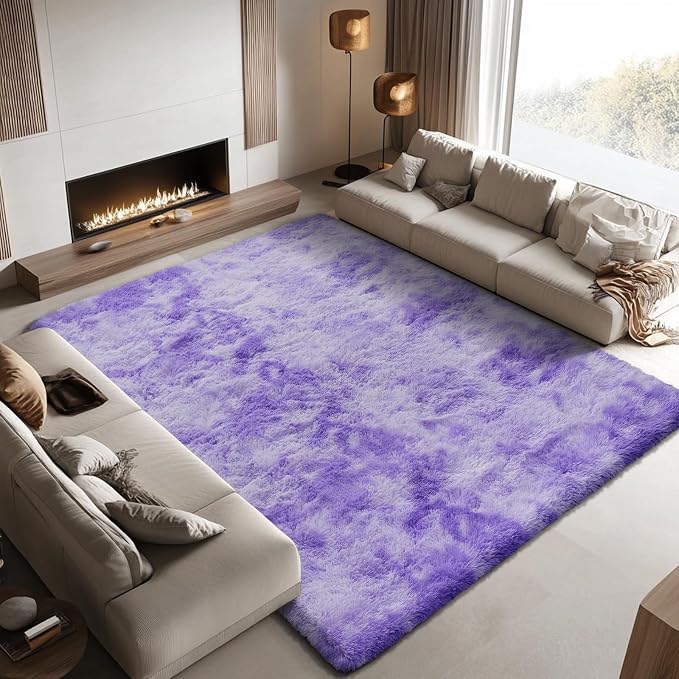 Area Rugs 10x14 Living Room, Shaggy Carpet Soft Plush Furry Bedside Rug Large Area Rugs for Bedroom Home Decor Anti Slip(10 x 14, Purple Starry)
