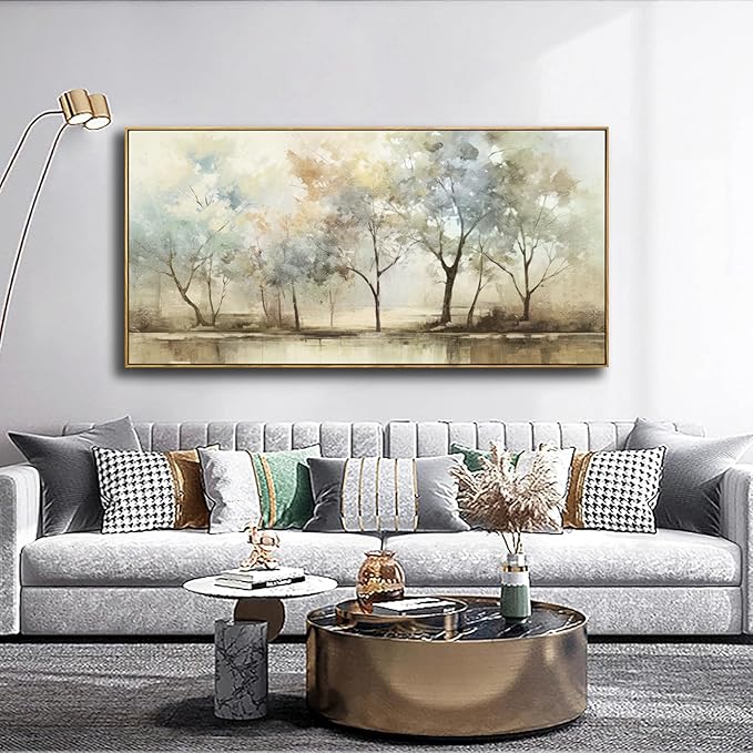 VHMING Abstract Wall Art Artwork Retro Trees Pictures Decor Canvas Painting Framed Ready to Hang Living Room Bedroom and Office Wall Decor 24x48 Inch