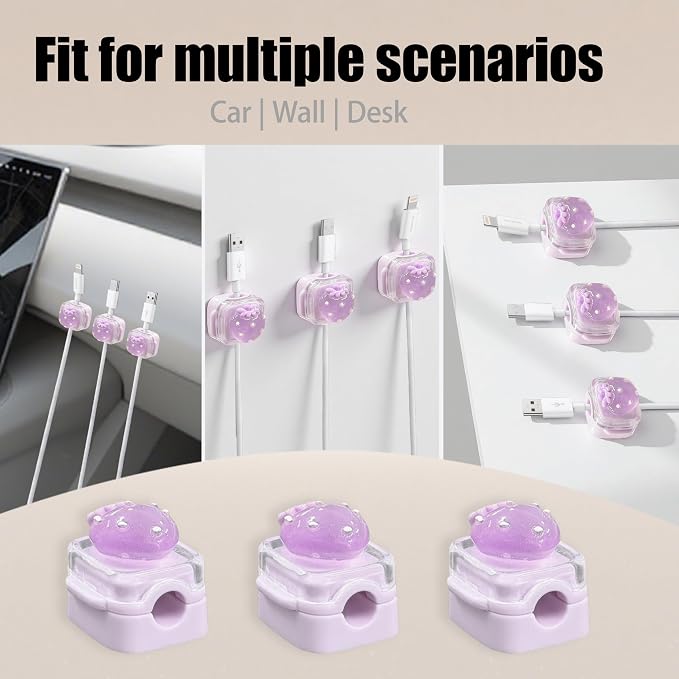 9Pack Magnetic Cable Clips for Nightstand, Adhesive Night-Glowing Cord Holder Organizer for Office Home Desk Wall Car (Purple,Strawberry)