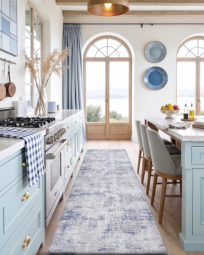 DEXI Kitchen Floor Mats Cushioned Anti Fatigue Runner Rug 23x107 Blue | Wide Standing Comfort, Waterproof Oil-proof, Memory Foam Padded for Front Sink Laundry