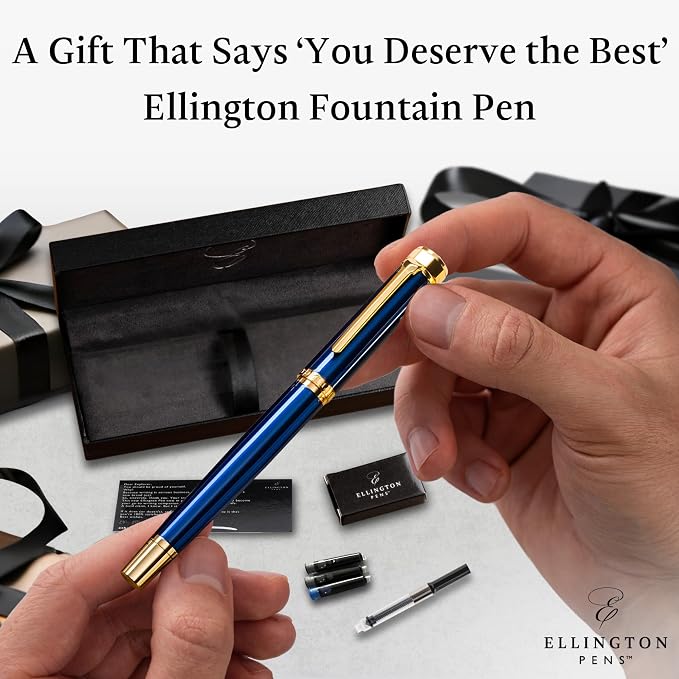 Ellington Pens Luxury Fountain Pen Set - Smooth Fine Nib - Includes 3 Ink Cartridges, Refillable Ink Converter, Gift Box- Fountain Pens For Writing, Calligraphy, Journaling, Sketching (The Nautilus)