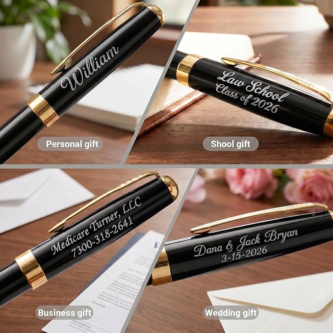 Ancolo Personalized Business Pens - Black Ink with 10 Extras Refills 5 Gift Boxed - Custom with Your Name or Message, Perfect for Students/Teacher/Manager/Lawyer/Professor 5PCS/Pack