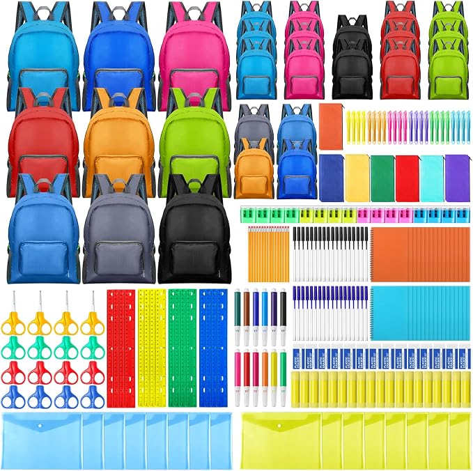 PerKoop 16 Sets 17'' Backpacks Bulk Bundle Kits Wholesale Backpack Supply Kit Bundle Essentials for Charity Donate