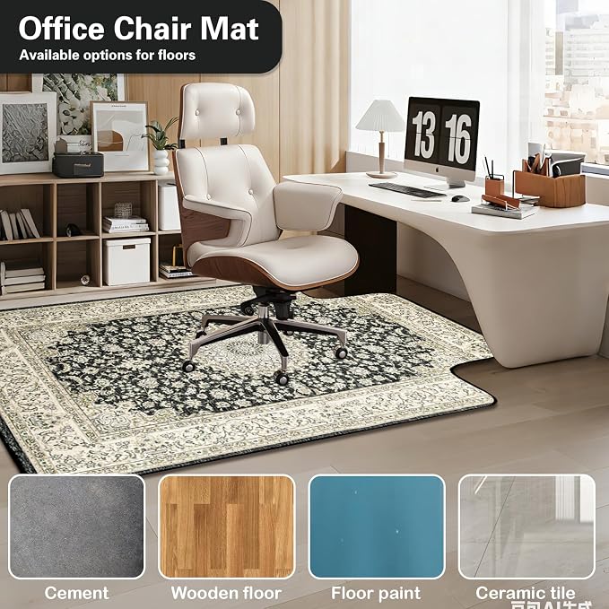 46" X 60" Office Chair Mat for Hardwood and Tile Floors, Under Desk Chair Mat for Carpet Protector Rolling Computer Chairs, Machine Washable Non-Slip Area Rug, Black