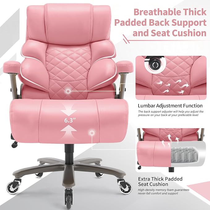 VUZI 700lbs Big and Tall Office Chair, Large Executive Leather Desk Chair | Adjustable Lumbar Support for Back Pain, Plus Size Wheels, 3D Flip Arms, Heavy Duty Metal Base, Wide Seat Computer Chair