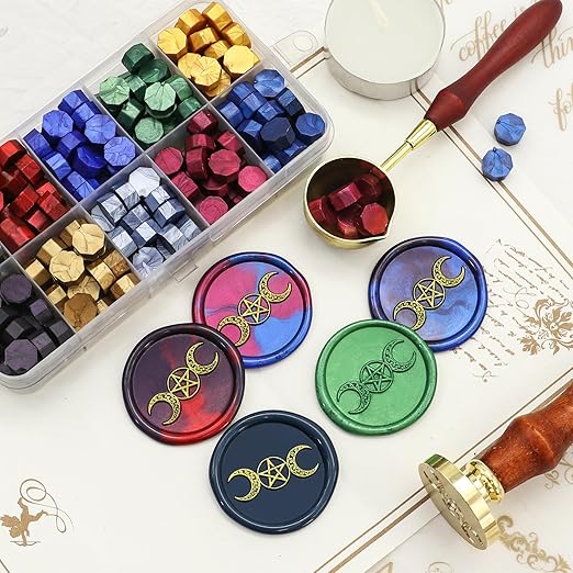SWANGSA Triple Moon Goddess Wax Seal Stamp Kit with 200pcs Sealing Wax Beads, Great for Wedding Invitations, Christmas, Halloween, Wine Packages, Gift Wraps