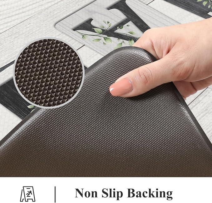 KIMODE Half Circle Anti Fatigue Mats for Cushioned Kitchen Mats for Floor | 18"x28",Black,Country Vintage,Non Slip,Kitchen Mats Waterproof,Memory Foam,Comfort, Half Round Small Standing Mat Decor