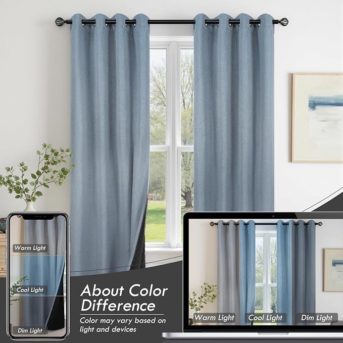 DriftAway Blackout Soundproof Thermal Insulated Linen Textured Curtains with Quilted Thermal Lining for Cold and Heat Blocking Noise Reducing Daytime Sleep 1 PC 52 Inches by 63 Inches Dusty Blue