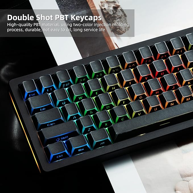Womier PBT Shine Through Keycaps Manga Black, OEM Profile Side Printed Custom Key caps 60 65 75 100 Percent Keyboard Keycap Set Suitable for MX Switches Mechanical Keyboard