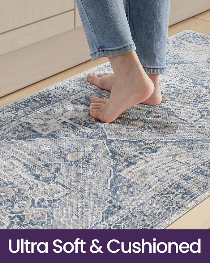 DEXI Kitchen Floor Mats Cushioned Anti Fatigue Runner Rug, 23x59 Blue Grey | Waterproof,Soft and comfrt memory Foam,Easy Care,Vintage Style,Front Sink Laundry Office