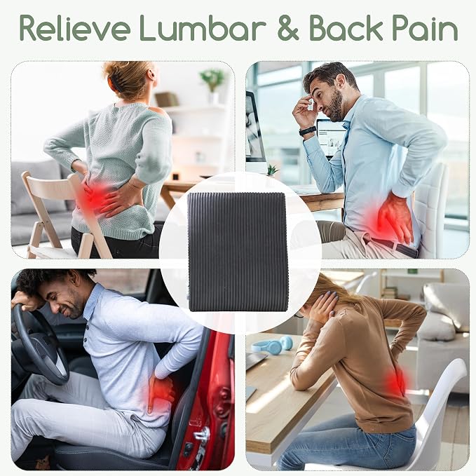Ergonomic Lumbar Support Pillow for Lower Back Pain Relief, Corduroy Cover Back Support Cushion with Adjustable Straps, Large Size Lumbar Pillow for Office, Gaming & Home Essentials, Large, Dark Grey