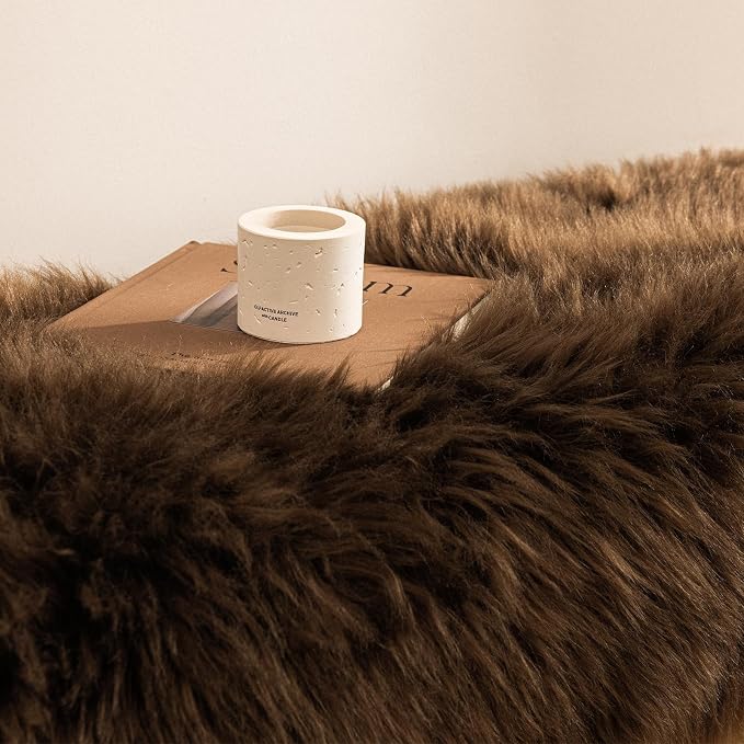 Ashler Faux Fur Rug - Fluffy Shaggy 3 x 3 Feet Sheepskin Fur, Dark Coffee Fuzzing Rug - Nursery Decor Throw for Bedroom, Living Room, Kids Room