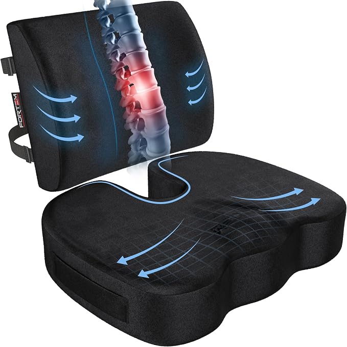 FORTEM Seat Cushion, Office Chair Cushion, Lumbar Support Pillow for Office Chair, Memory Foam Car Seat Cushions, Sciatica Coccyx Tailbone Pain Relief, Cushions for Back Support, Washable, Non Slip XL