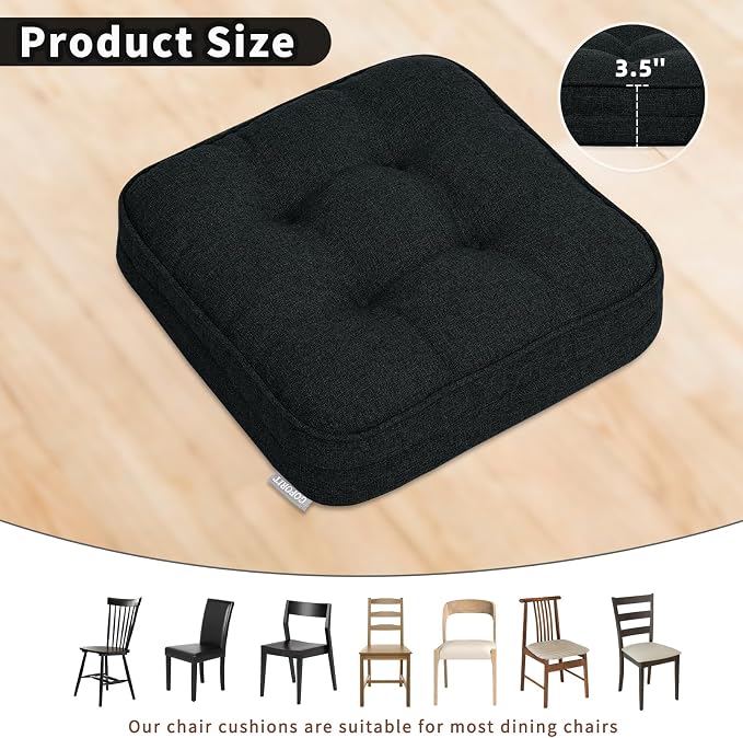 GOFORIT Chair Cushions Set of 4,Tufted Shredded Memory Foam Chair Pads, Non-Slip Seat Cushions with Removable Cover, 16'' x 16'', 4 Pack,Black