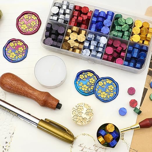 SWANGSA Botanical Begonia Wax Seal Stamp Kit with 200pcs Sealing Wax Beads, Great for Embellishment of Wedding Invitations, Wine Packages, Gift Wraps