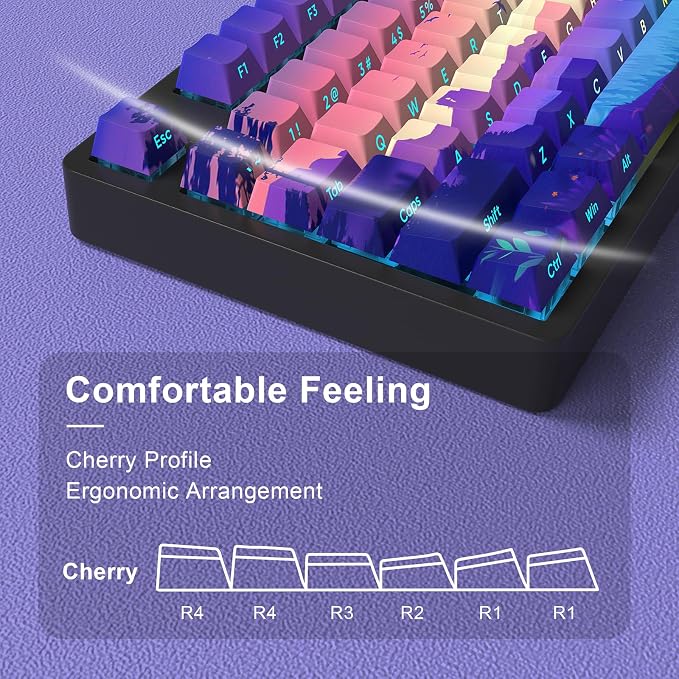 JSJT PBT Keycaps Side-Printed Translucent Keycap,Multi-Coloured Style Shine Through Custom Key Caps,124 Keys Cherry Profile Keycap Set for Cherry MX Switches Mechanical Keyboards