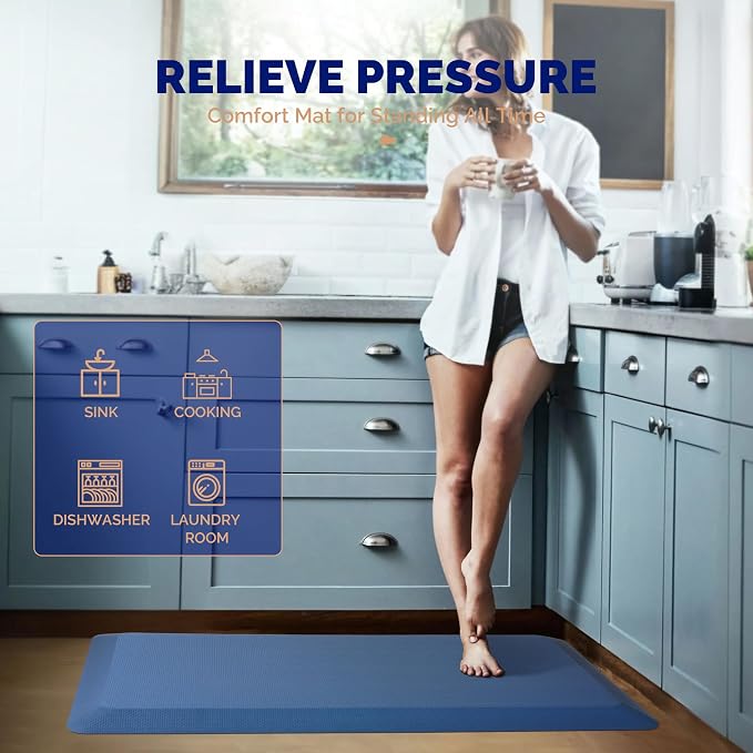 FEATOL Anti Fatigue Mat for Standing, 9/10 Extra Thick Ergonomic Standing Desk Mat, Comfort Memory Foam Standing Mat at Home,Office All Day (20" x 39", Blue, 1PC)