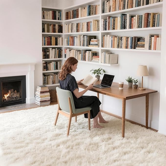 Shag Cream Rug 6x9 Area Rugs for Bedroom Living Room - Non Slip Ultra Soft Large Fluffy Fuzzy Shag Plush Shaggy Furry Rug for Dorm Kids Room Nursery Playroom, Home Office Modern Carpet Decor