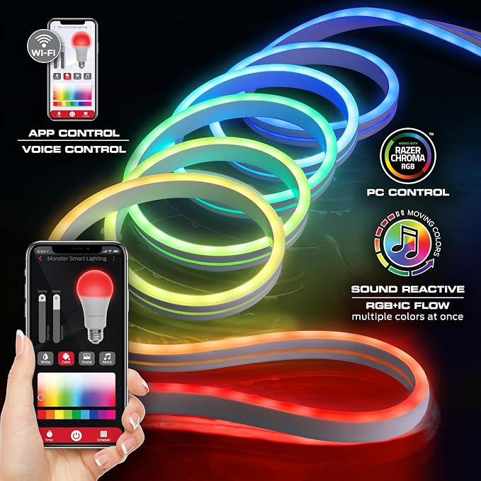 Monster MOW71005ICM 16.4 Ft. RGB + IC Flow Flexible Neon Outdoor LED Smart Light Strip