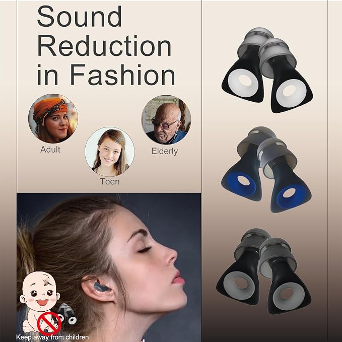 Elate Fashionable Customizable Silicone Ear Plugs with 3 Interchangeable Color Rings Stylish Hearing Protection for Sleep, Study, Travel, Autism, ADHD, Concerts & Swimming - Black