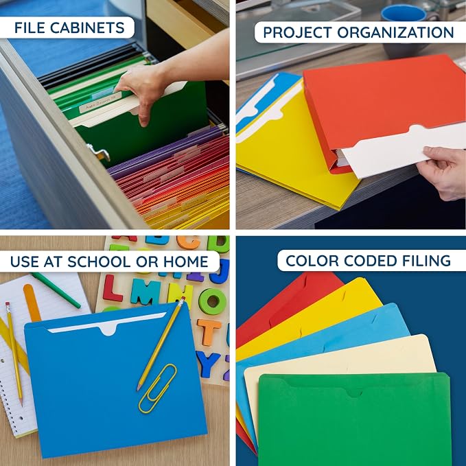 Blue Summit Supplies File Jackets Letter Size 1 Inch Expansion, Pocket File Folders Letter Size Expanding 1 Inch, Assorted Colors, Reinforced Straight Cut Tab Expandable Document Jacket, 25 Pack
