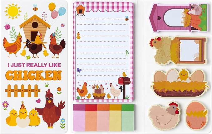 B1ykin Cute Sticky Notes Set - I Just Really Like Chicken Self-Stick Notes Pad, 550 Sheets Writing Memo Pages Sticky Notepad for Teacher Appreciation Gifts, School Office Supplies (Chicken)