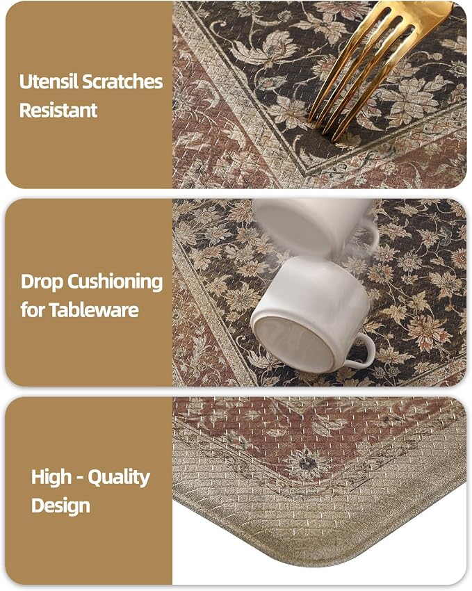 Color&Geometry Kitchen Mat 60x150cm Faded Vintage Anti Fatigue, Light Taupe | 0.4in Cushion Standing Mat For Cooking/Working/Laundry, Boho Decor, Non Slip PVC Kitchen Rug, Oil/Water Proof, Anti Slip