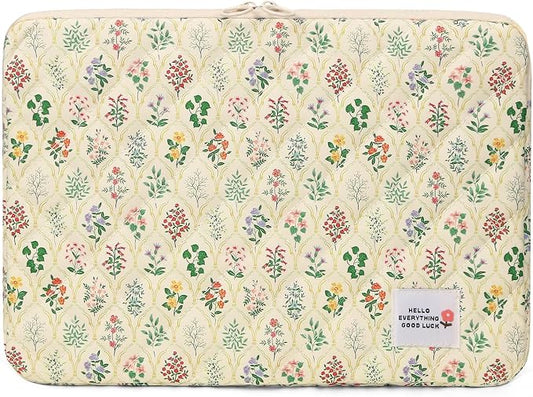 Puffy Laptop Sleeve Case Cute Computer Bag, 14 Inch Flower Printed Quilted Laptop Carrying Cases, Protective Floral Soft Padded Cover Accessories, Compatible with 14"" Notebook, Style A