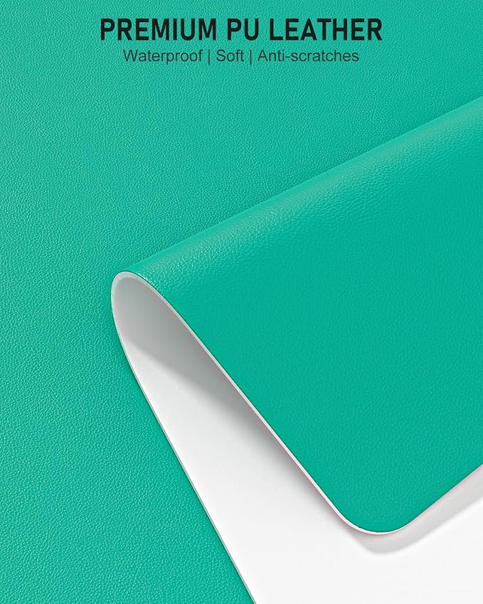 Desk Pad, 23.6" x 13.8" PU Leather Non-Slip Desk Mat Large Mouse Pad for Desktop, Waterproof Laptop Computer Writing Mat for Office, Home, Work, Gaming, Light Green