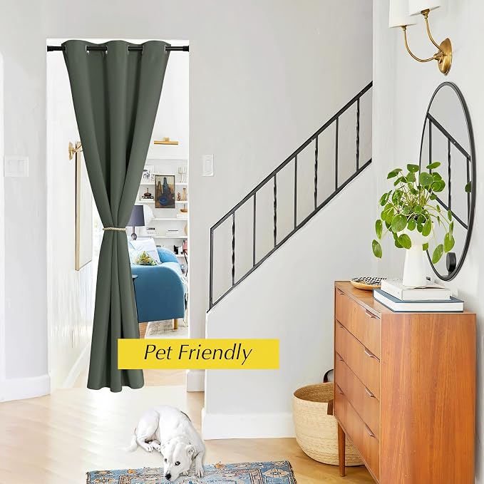 NICETOWN Door Curtains for Doorway Privacy,80 Inch Length, Thermal Insulated Blackout Single Panel Drape Room Divider Cover/Shade, Temporary Closet Curtain for Bedroom, 42" x 80", Dark Mallard