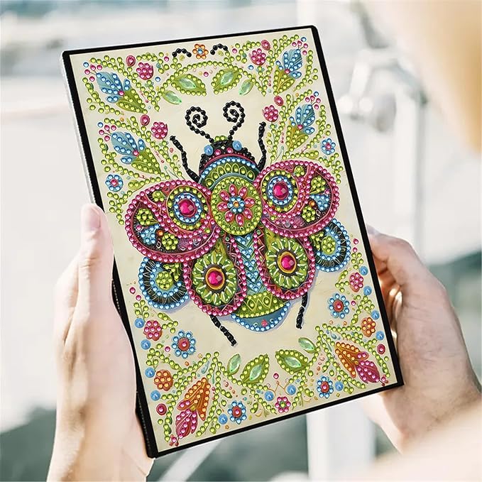 FRANDEK Diamond Art Painting Notebook Kit, Bee A5 DIY Journal with 50 Blank Pages, Crystal Rhinestone Cover with Waterproof Canvas, Beginner Craft Set with Full Tools for Adults