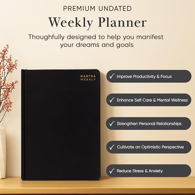 2026 Planner, Daily Journal & Gratitude Journal All-In-One with To Do List, Self Care Prompts & Habit Tracker - 7 x 10 - Black