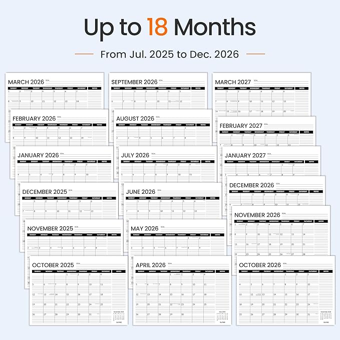 SUNEE Desk Calendar 2026 3 Packs - 18 Month Calendar Oct 2025 - Mar 2027, 17" x 12" Desktop Calendar with Notes, for Planning, Organizing in Family, School or Office - Black 2026 Calendar