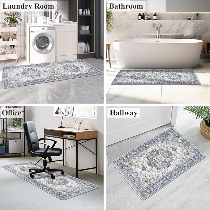 Cushioned Kitchen Rug Sets 3 Piece Anti Fatigue Kitchen Mats for Floor Non Slip Waterproof Kitchen Rugs and Mats Comfort Standing Mat Runner for Home Office,Sink,Laundry
