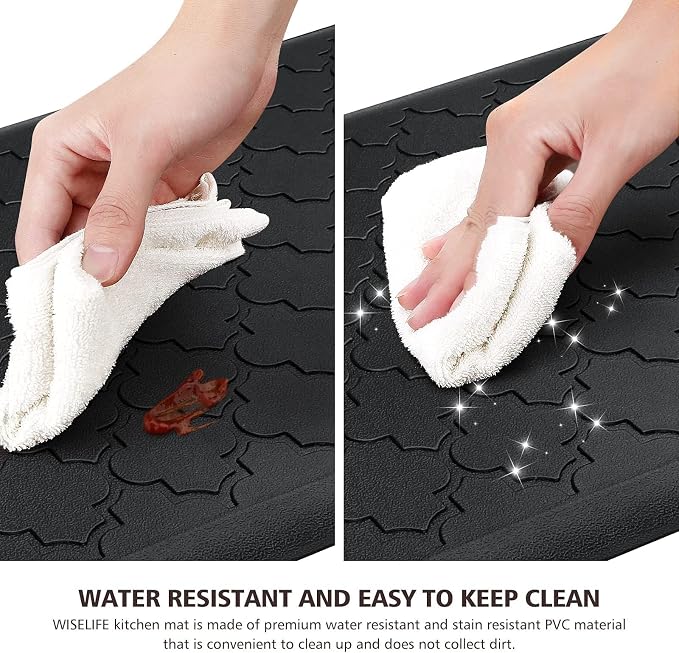 WISELIFE Cushioned Anti Fatigue Floor Mat, 17.3"x39", Thick Non Slip Water Resistant Kitchen Rug, Heavy Duty PVC Foam Standing Mat for Kitchen, Floor, Home, Desk, Sink, Laundry, Black
