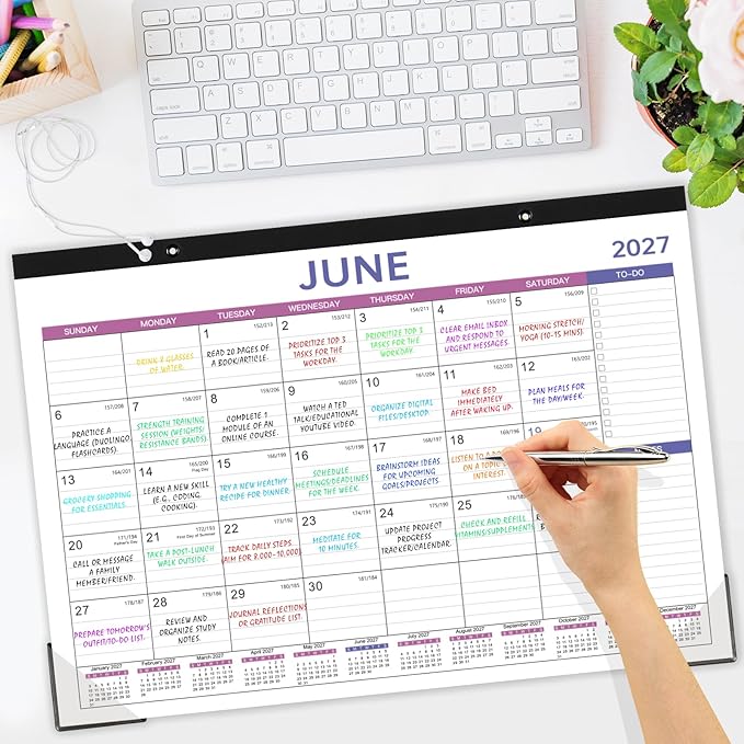 Desk Calendar 2026-2027 - 2026-2027 Desk Calendar, Jul 2026 - Dec 2027, 18 Months Calendar 2026-2027, 17" x 12", Desk Pad, Large Ruled Blocks, To-Do List & Notes, Desk/Wall Calendar for Planning or Organizing