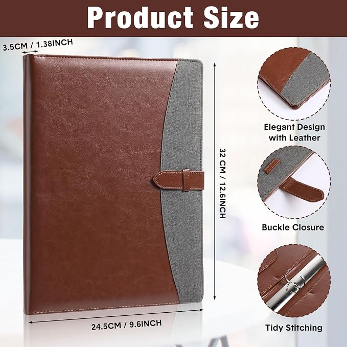 Eersida 4 Pcs 2 Pcs Padfolio 3 Ring Leather Binder Business Portfolio Folder A4/Letter Size Back to School for Organizer Documents Business Cards Conference Office Gifts for Men or Women (Black,Brown)