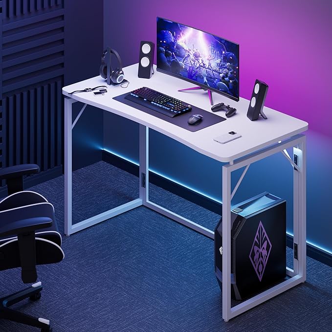 JOYMOOP White Folding Desk - 31.5", No Assembly Small Foldable Desk for Home, Office, Wooden Top Folding Computer Desk for Working, Writing, Studying