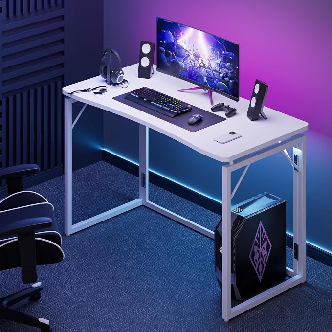 JOYMOOP White Folding Desk - 47.2", No Assembly Large Size Foldable Desk for Home, Office, Wooden Top Folding Computer Desk for Working, Writing, Studying